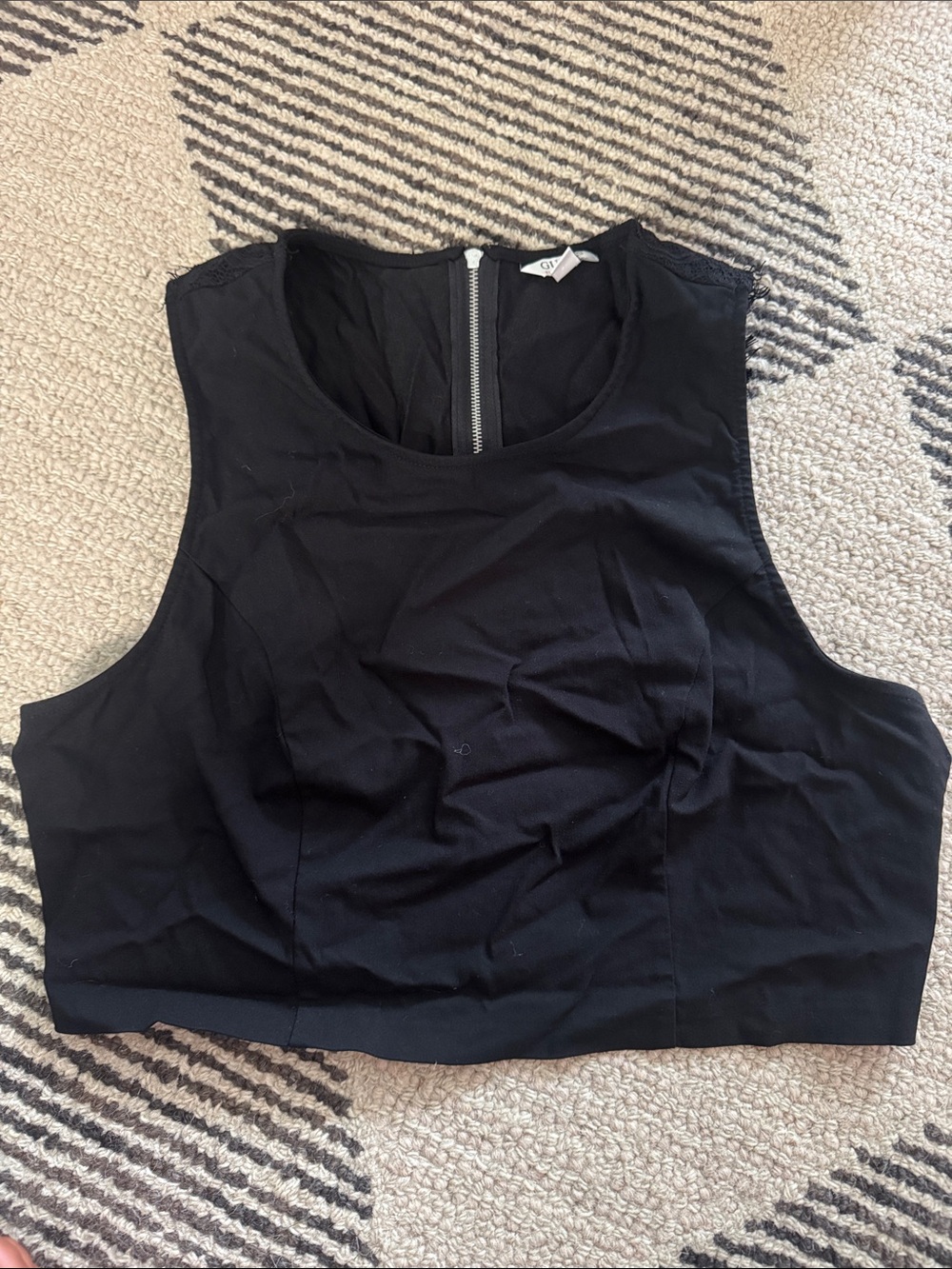 Guess Black Cropped Tank with Back Zip Detail